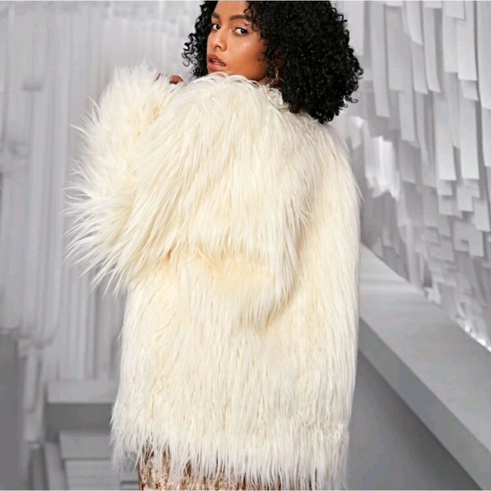 Solid Open Front Fuzzy Coat - Picture 6 of 11